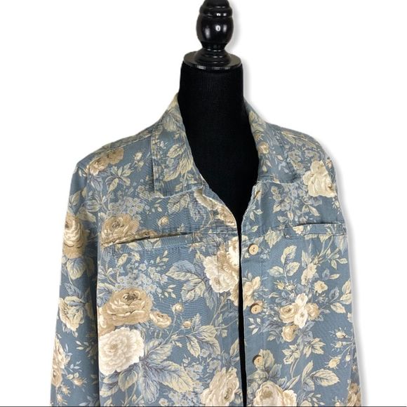 Vintage 90’s Coldwater Creek Light Floral Denim Jacket - Picture 2 of 11